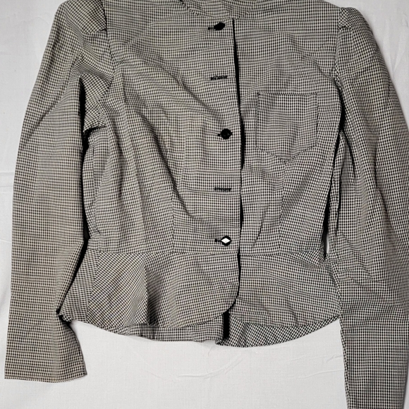 Source Unknown Jackets & Blazers - Women's Black and White Checkered Peplum Style Jacket or Blouse